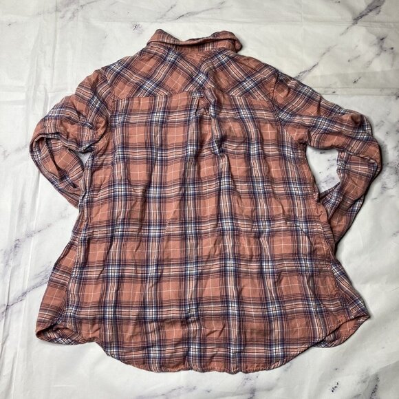 Isabel Maternity Popover Plaid Shirt Womens Size Medium Pink Blue Button Up i79 - Picture 4 of 4